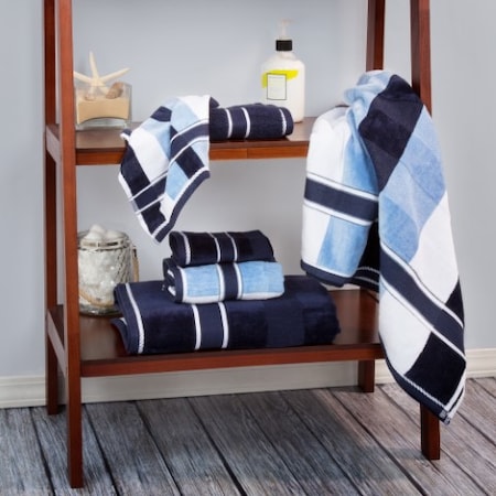 Hastings Home 6 Piece Bathroom Towel Set- Luxurious Spa Quality 100 Percent Cotton Machine Washable (Blue/Navy) 544636OUP